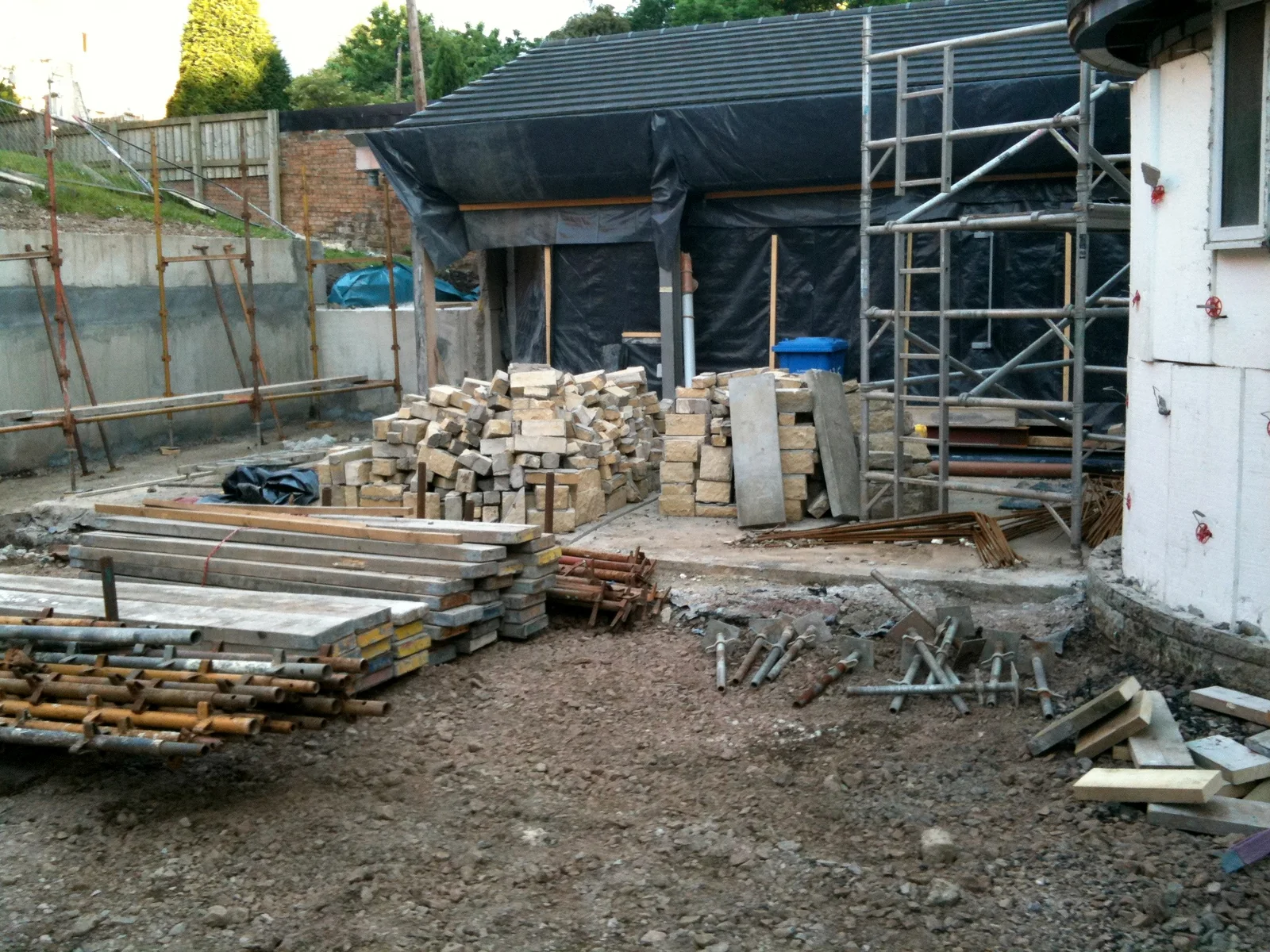 Construction materials and scaffolding during mosque building work